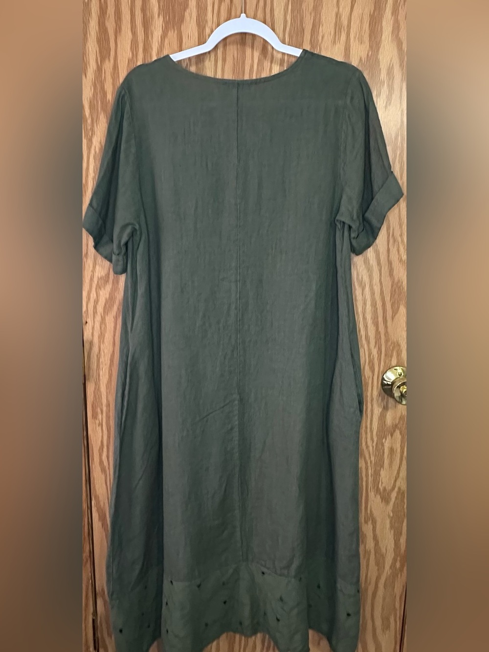 Rosemarine Short Sleeve Summer Dress Military Green 100% Linen Size M - Pockets - Picture 6 of 6
